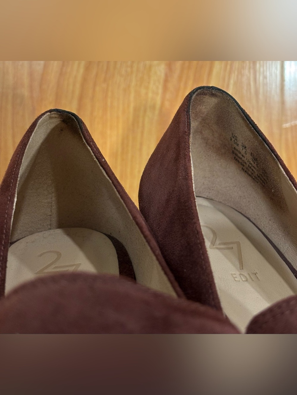 27 Edit Red Burgundy Suede Slip On Almond Point Toe Hannah Loafer Flats Size 9.5 - Picture 8 of 9